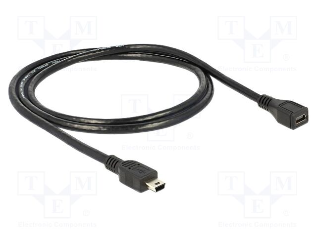 Cable; USB 2.0; USB B mini socket,USB B mini plug; 1m; black