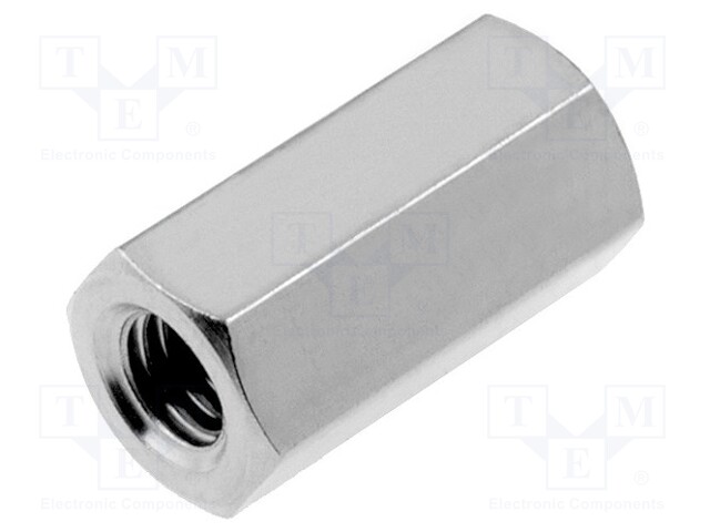 Screwed spacer sleeve; Int.thread: M3; 10mm; brass; nickel