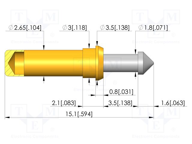Test needle; Spring compression: 2.8mm; 3.5mm; 8A; CuBe; Ø: 2.3mm