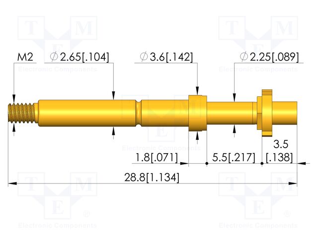 Test needle; Spring compression: 4mm; 5mm; 5A; CuBe; gold-plated