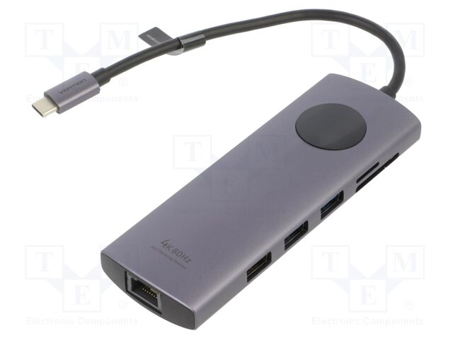 Hub USB; grey; Number of ports: 10; 0.15m; Colour: black