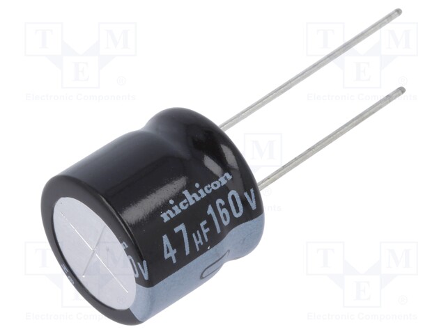 Capacitor: electrolytic; THT; 47uF; 160VDC; Ø16x15mm; Pitch: 7.5mm