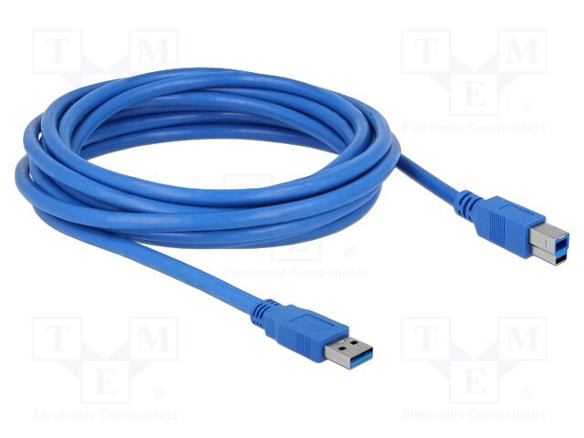 Cable; USB A plug,USB B plug; gold-plated; 5m; blue; Cu; 5Gbps