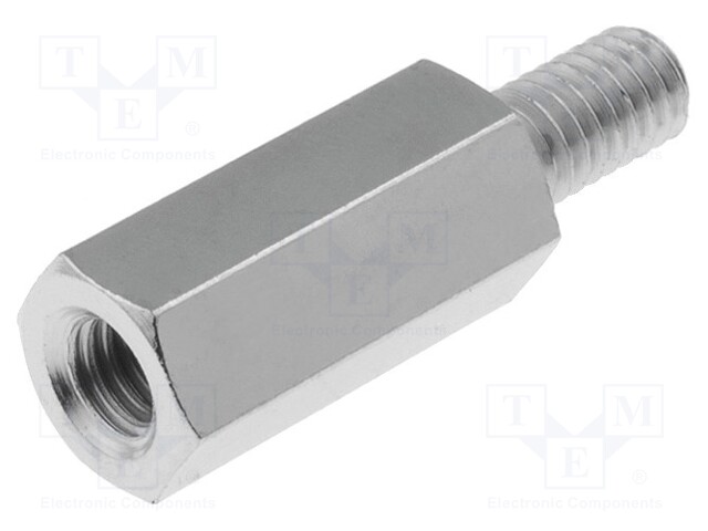 Screwed spacer sleeve; Int.thread: M4; 15mm; Ext.thread: M4; brass