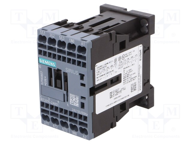 Contactor: 3-pole; NO x3; Auxiliary contacts: NO; 24VAC; 7A; 3RT20