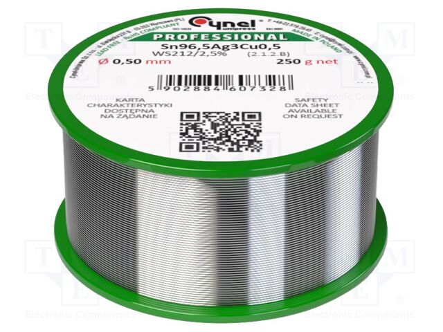 Tin; lead free; Sn96,5Ag3Cu0,5; 0.5mm; 250g; reel; 217÷220°C; 2.5%