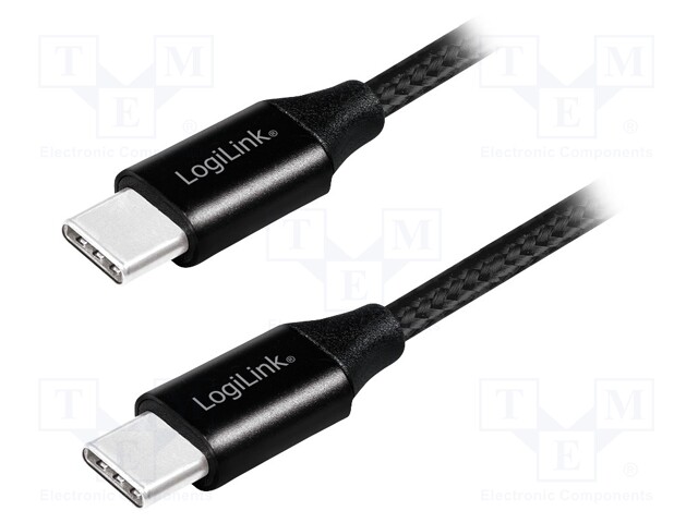 Cable; USB 2.0; both sides,USB C plug; 0.3m; black