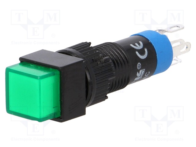 Switch: push-button; Pos: 2; SPDT; 0.5A/250VAC; 1A/24VDC; green