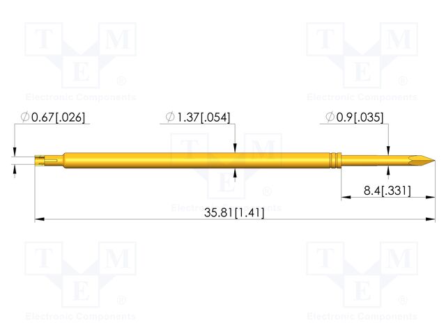 Test needle; Spring compression: 4.3mm; 6.35mm; 5A; steel; Ø: 0.9mm