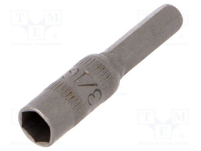 Screwdriver bit; hex socket; Socket: HEX 3/16"; Overall len: 30mm