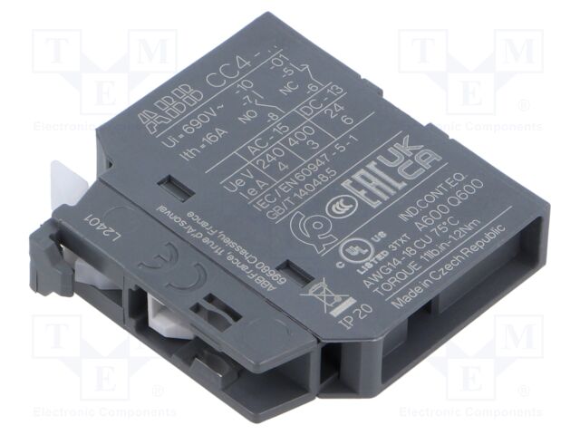 Auxiliary contacts; 690VAC; Electr.connect: screw; Poles: 1