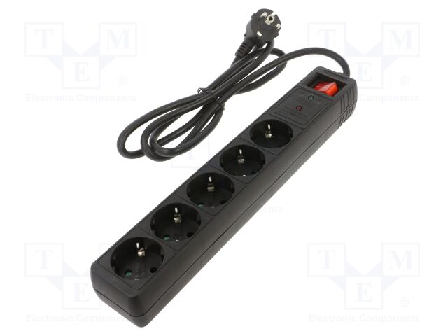Plug socket strip: protective; Sockets: 5; 250VAC; 16A; black