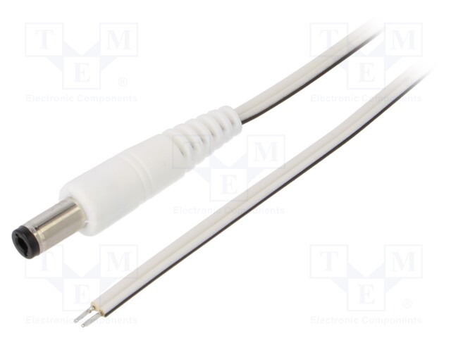 Cable; wires,DC 5,5/2,5 plug; straight; 0.35mm2; white; 1.5m