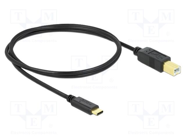 Cable; USB 2.0; USB B plug,USB C plug; 1m; black; 24AWG,30AWG