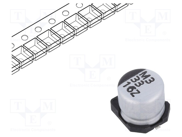 Capacitor: electrolytic; SMD; 33uF; 16VDC; Ø6.3x5.7mm; ±20%