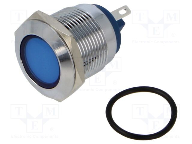 Indicator: LED; flat; 12VDC; 12VAC; Cutout: Ø19mm; brass