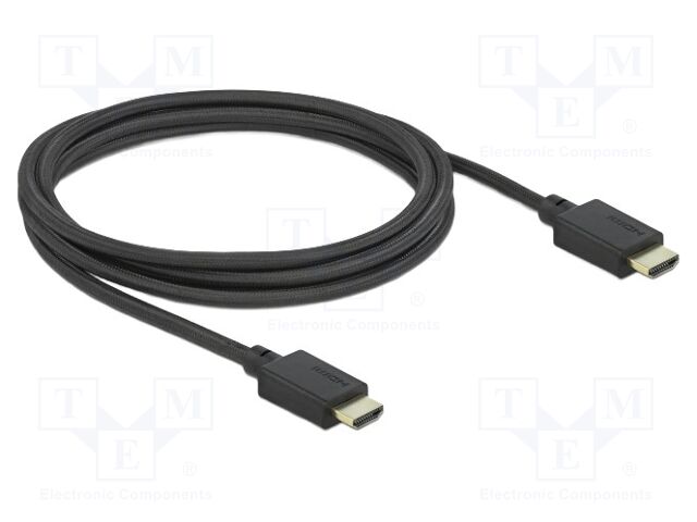 Cable; HDMI plug,both sides; textile; Len: 2m; black; 30AWG; 48Gbps