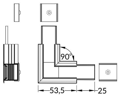 Connector 90°; silver; aluminium,polycarbonate; anodized