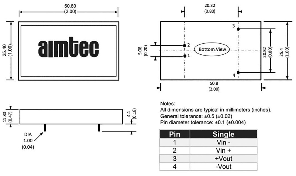 Converter: DC/DC; 10W; Uin: 40÷160V; Uout: 12VDC; Iout: 0.833A; 2"x1"