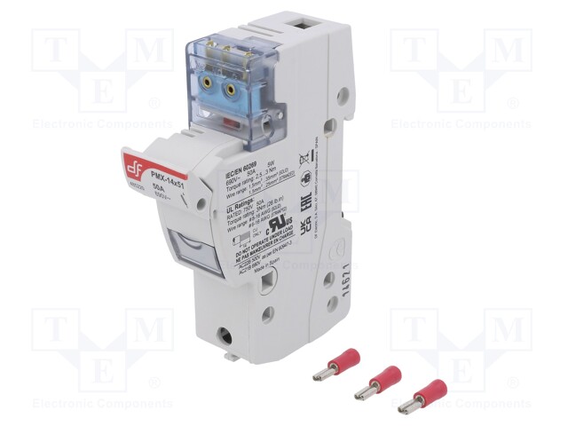 Fuse holder; cylindrical fuses; 14x51mm; Mounting: DIN; 50A; IP20