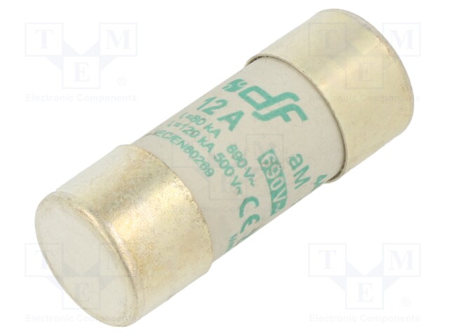 Fuse: fuse; aM; 12A; 690VAC; ceramic,cylindrical,industrial
