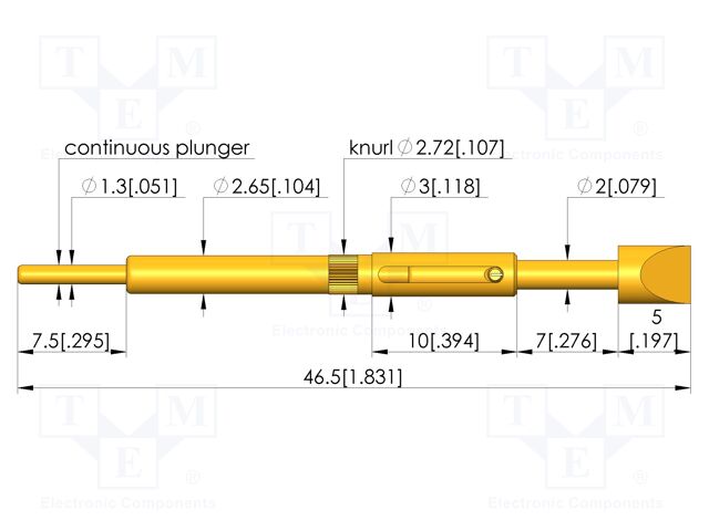 Test needle; Spring compression: 6mm; 7mm; 8A; steel; gold-plated