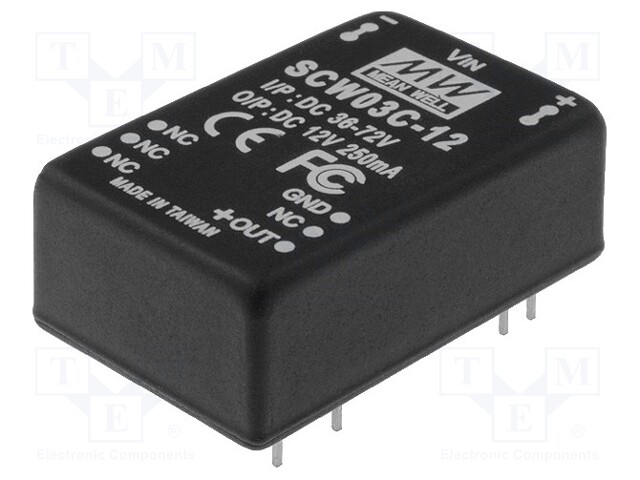 Converter: DC/DC; 3W; Uin: 36÷72V; 12VDC; Iout: 250mA; DIP; 15g; 50kHz