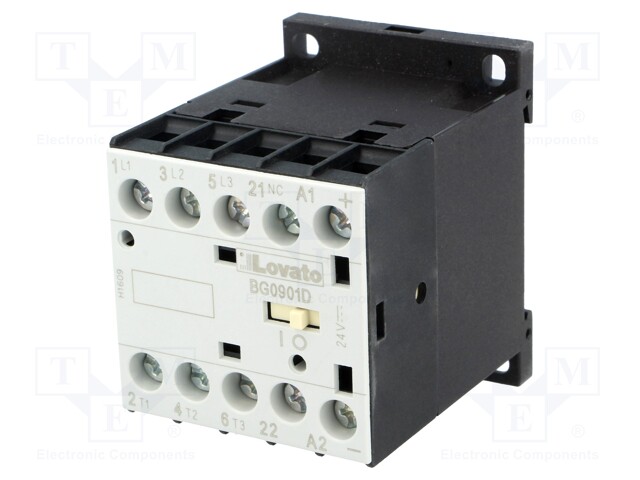 Contactor: 3-pole; NO x3; Auxiliary contacts: NC; 24VDC; 9A; DIN; BG
