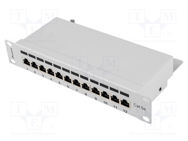 Patch panel; white; Number of ports: 12; Cat: 5e; RJ45 socket x12