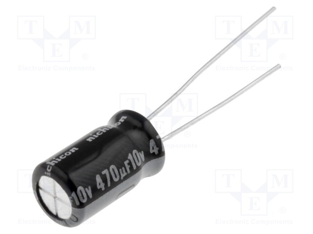 Capacitor: electrolytic; THT; 470uF; 10VDC; Ø6.3x11mm; Pitch: 2.5mm