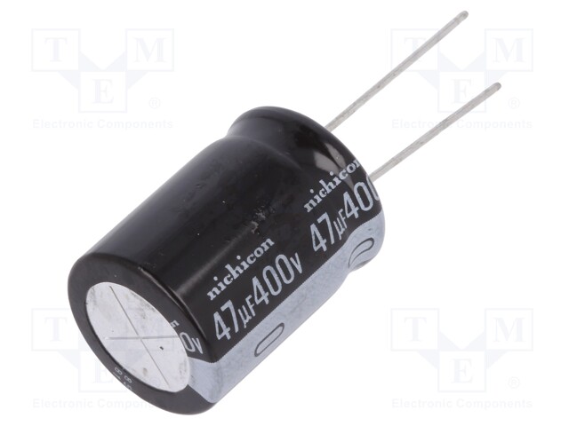 Capacitor: electrolytic; THT; 47uF; 400VDC; Ø18x25mm; Pitch: 7.5mm