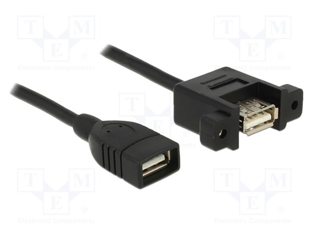 Cable; USB 2.0; USB A socket,both sides; 1m; black; 24AWG,28AWG