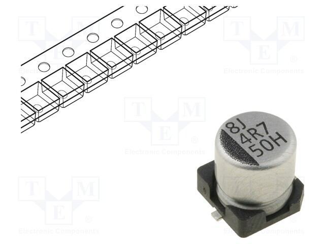 Capacitor: electrolytic; SMD; 4.7uF; 50VDC; Ø5x5.3mm; ±20%; 2000h