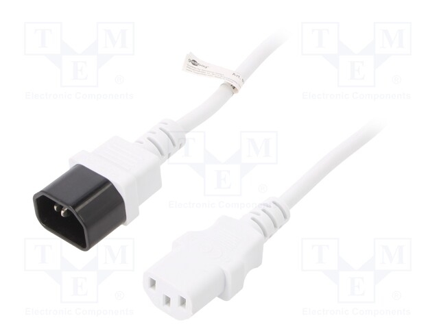 Cable; IEC C13 female,IEC C14 male; PVC; 0.5m; white; 10A; 250V