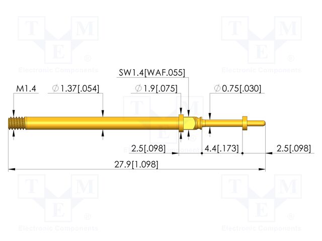 Test needle; Spring compression: 3.5mm; 4.4mm; 5A; CuBe; Ø: 0.6mm