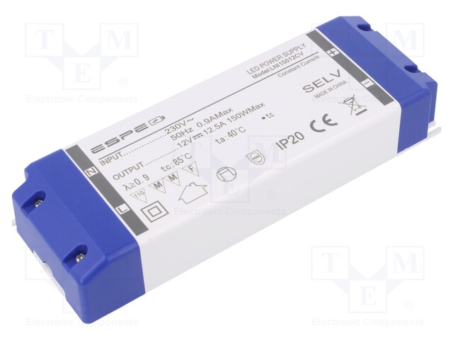 Power supply: switched-mode; LED; 150W; 12VDC; 12.5A; 220÷240VAC