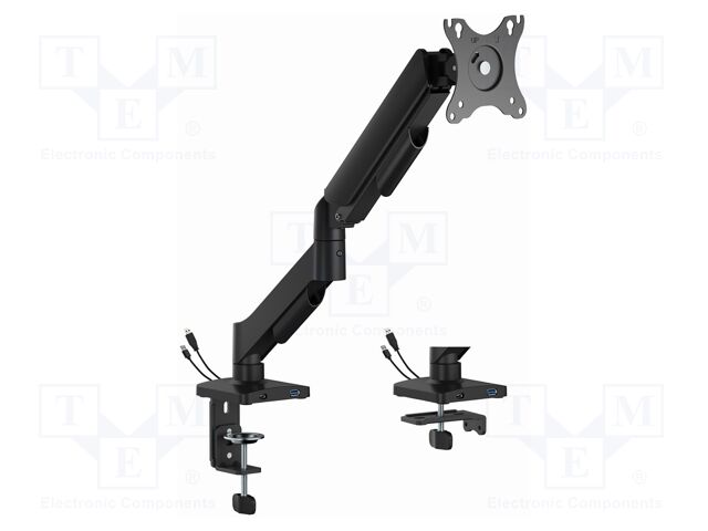 Holder; 9kg; 17÷32"; black; Arm len: 506mm; monitor x1; USB A,USB C
