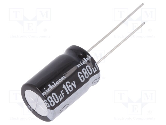 Capacitor: electrolytic; THT; 680uF; 16VDC; Ø12.5x20mm; Pitch: 5mm