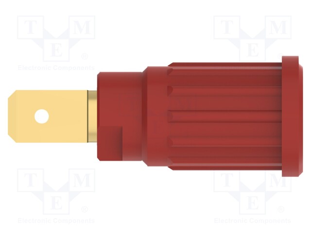 Socket; 4mm banana; 32A; 1kV; red; gold-plated; push-in,on panel
