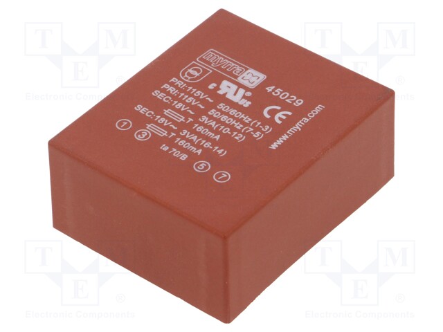 Transformer: encapsulated; 6VA; 115/230VAC; 18V; 18V; 167mA; 167mA