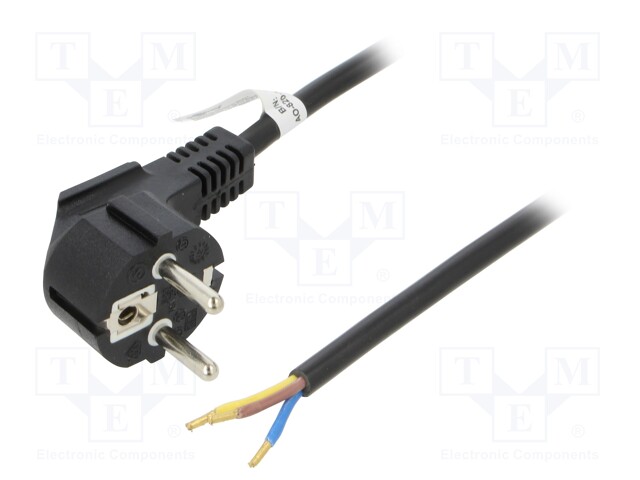 Cable; CEE 7/7 (E/F) plug angled,wires; PVC; 5m; black; 10A; 250V