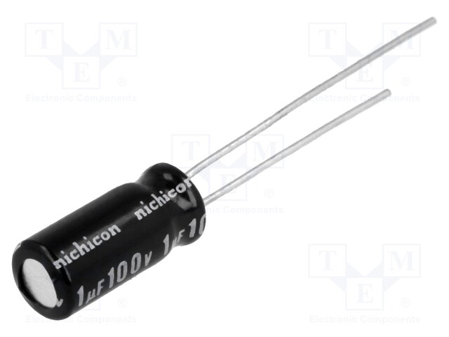 Capacitor: electrolytic; bipolar; THT; 1uF; 100VDC; Ø5x11mm; ±20%