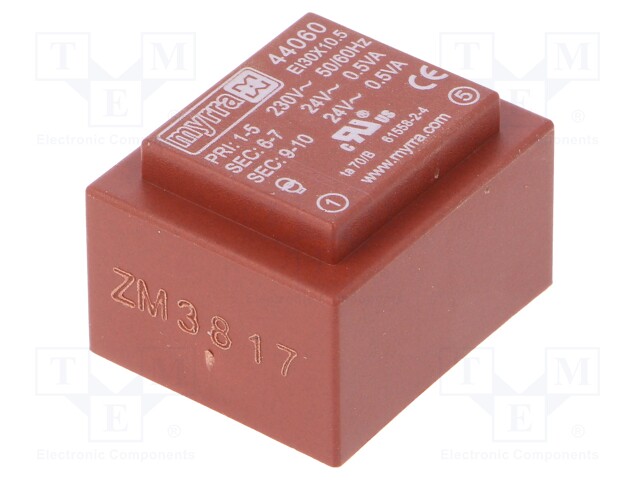 Transformer: encapsulated; 1VA; 230VAC; 24V; 24V; 21mA; 21mA