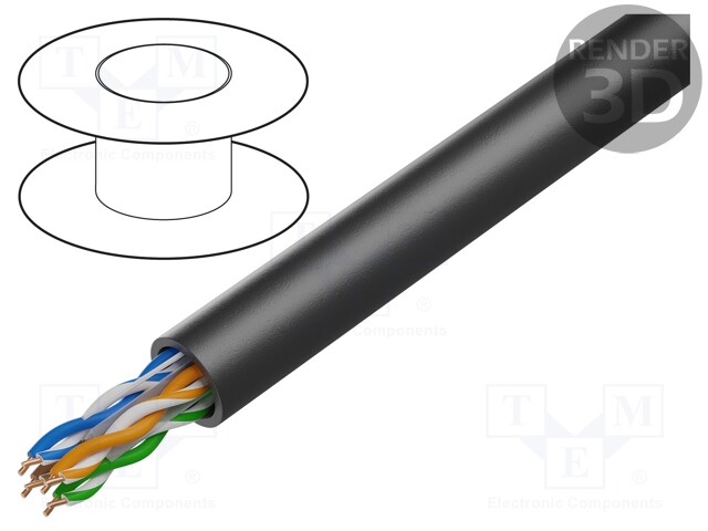 Wire; U/UTP; 6; outdoor; solid; Cu; 4x2x23AWG; PE; black; 305m