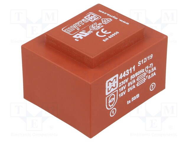 Transformer: encapsulated; 16VA; 230VAC; 18V; 18V; 444mA; 444mA