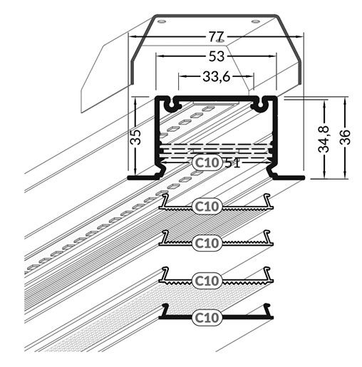 Profiles for LED modules; recessed; natural; L: 2m; aluminium