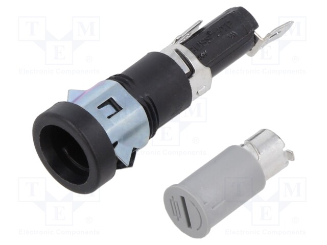 Fuse holder with cover; cylindrical fuses; 6.3x32mm; 20A; black