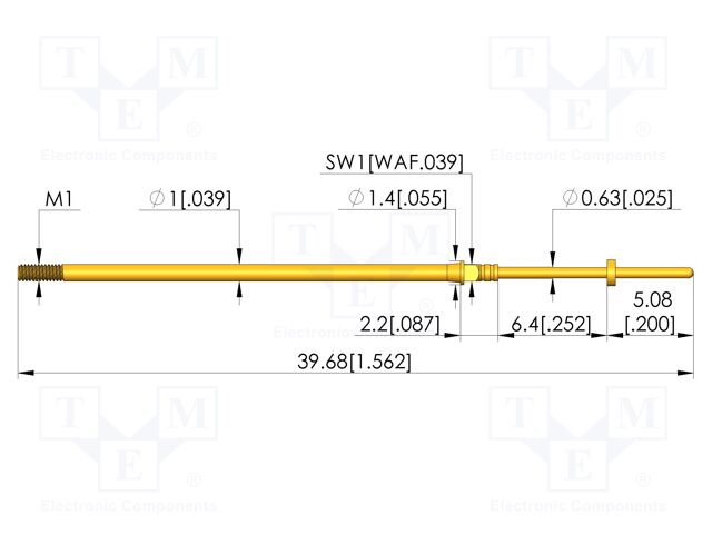 Test needle; Spring compression: 4.3mm; 6.35mm; 3A; CuBe; Ø: 0.63mm
