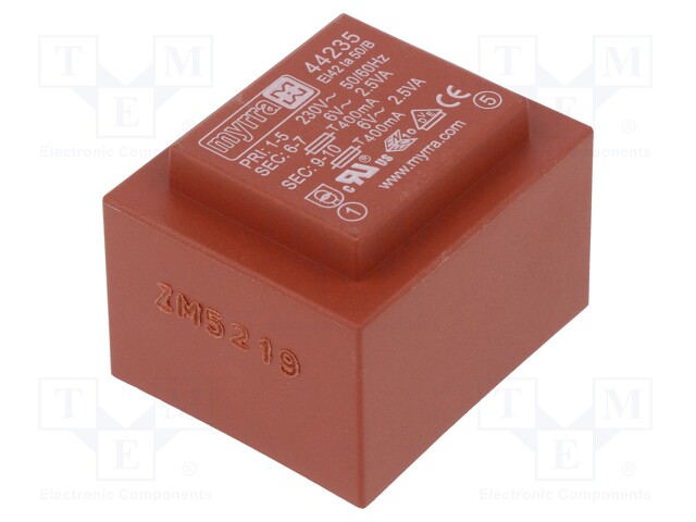 Transformer: encapsulated; 5VA; 230VAC; 6V; 6V; 417mA; 417mA