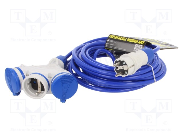 Extension lead; Sockets: 3; PUR; blue; 3x1,5mm2; 25m; 16A